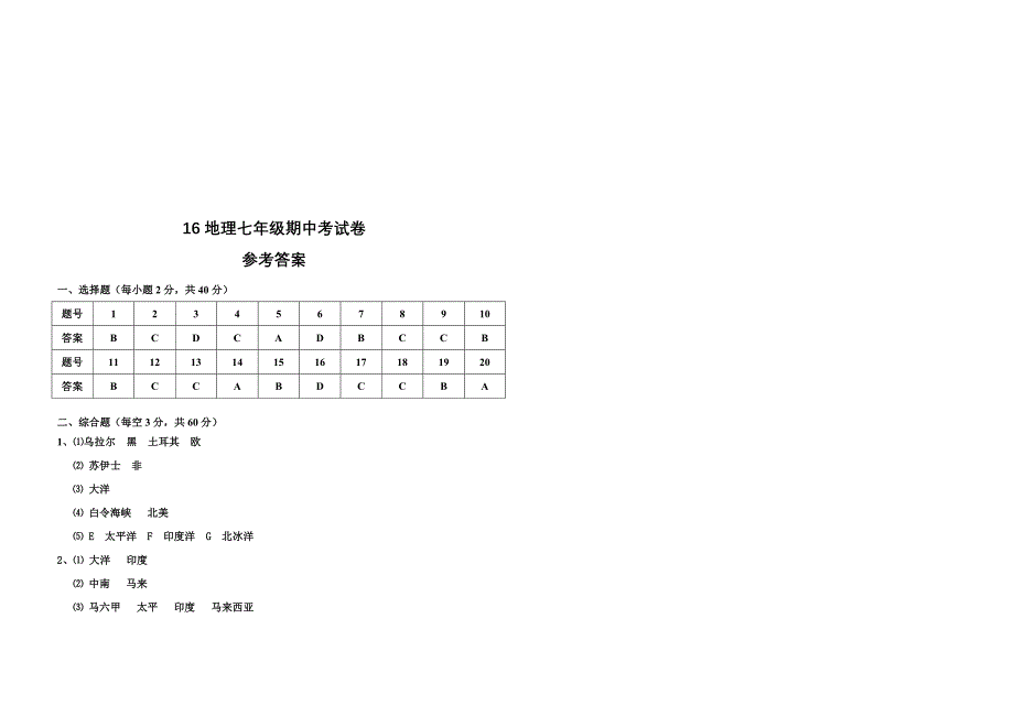 人教版七年级地理下册期中试卷及答案_第3页