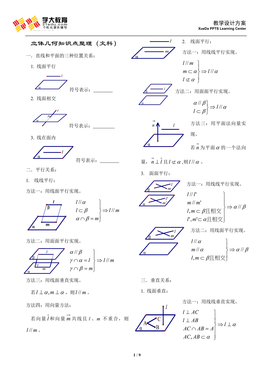 文科立体几何知识点、方法总结高三复习.doc_第1页