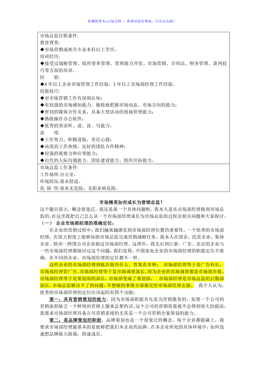 市场总监岗位职责最强版Word编辑_第4页