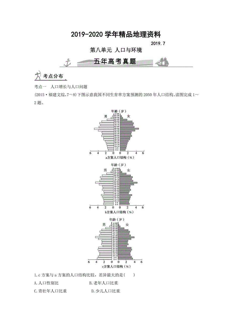 2020【五年高考】地理备战：第8单元人口与环境_第1页