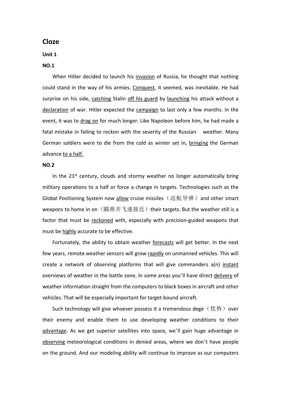 大学英语综合教程4Cloze整理(Unit1-Unit6)_第1页