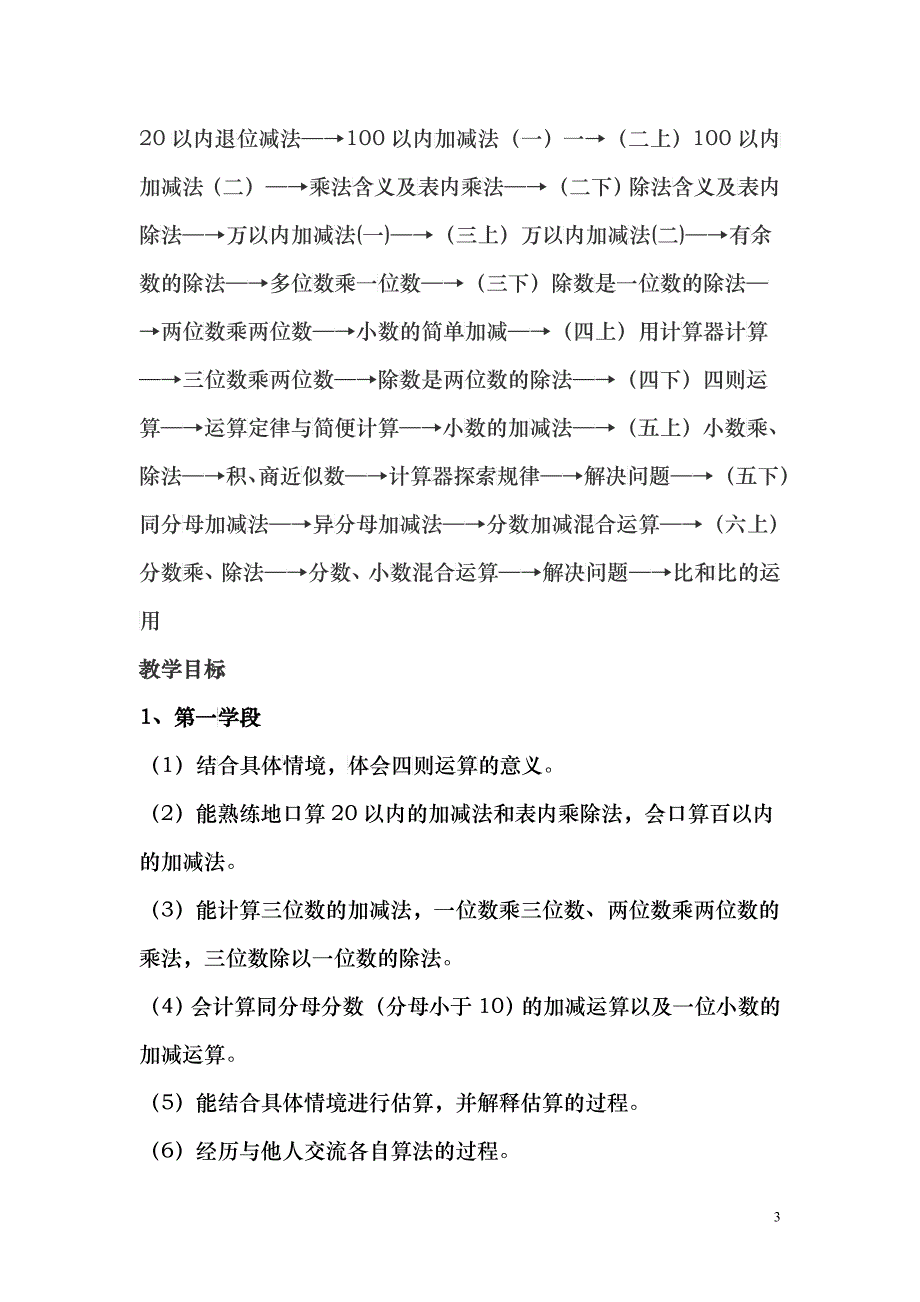 新人教版小学数学教材知识体系及教学目标《数与代数》_第3页