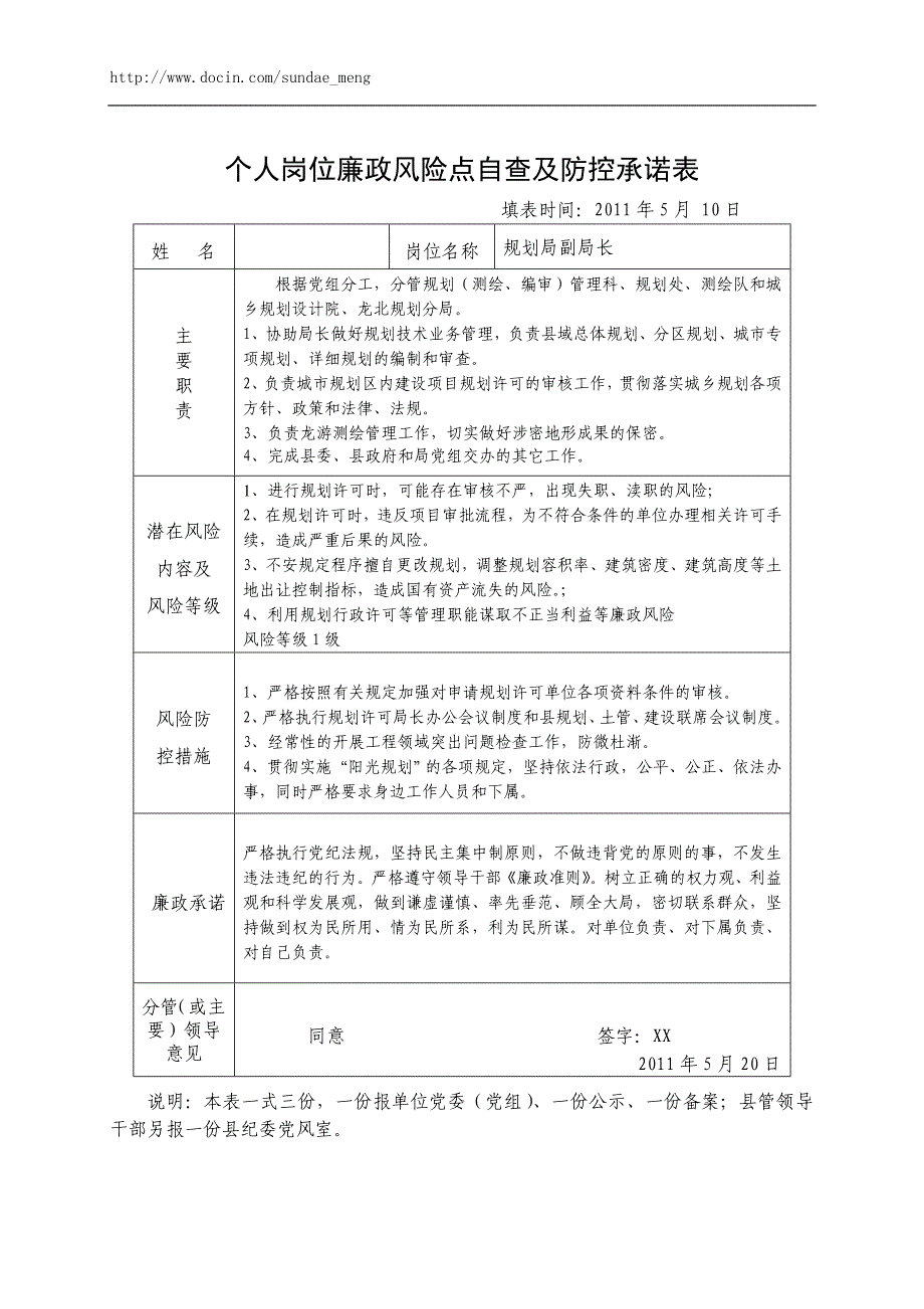 【规划局】单位廉政风险点自查及防控承诺表(Word档)P50.doc_第4页