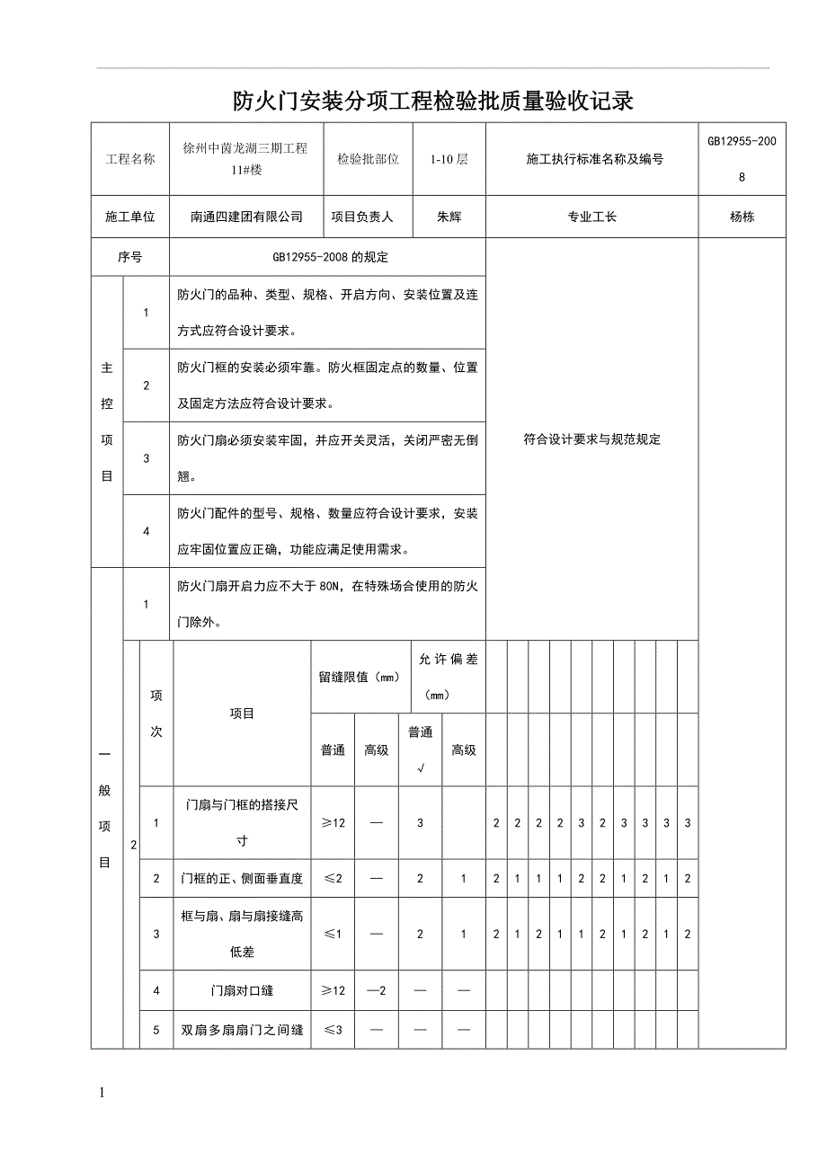 防火门安装分项工程检验批质量验收记录.doc_第1页