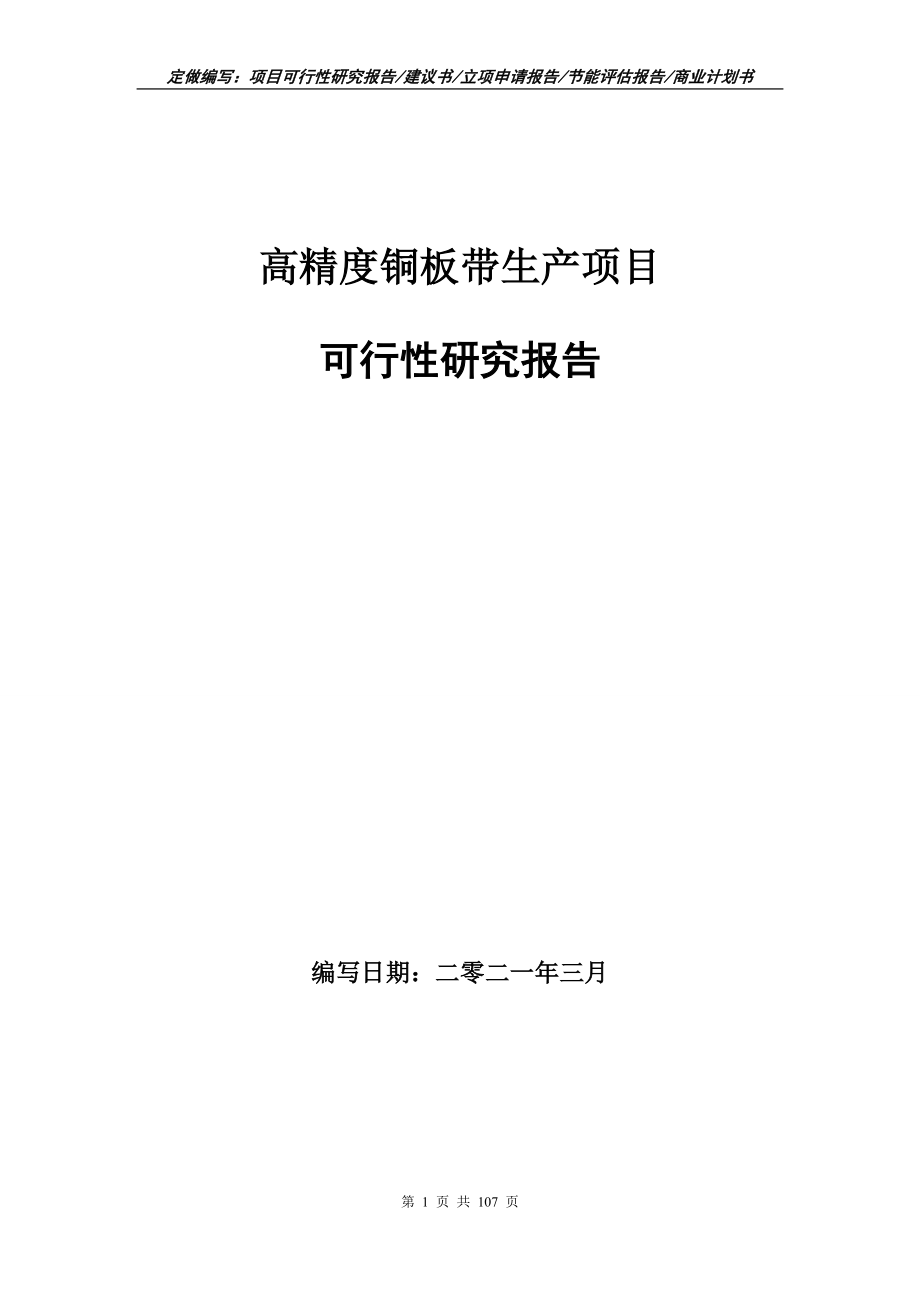 高精度铜板带生产项目可行性研究报告立项申请_第1页