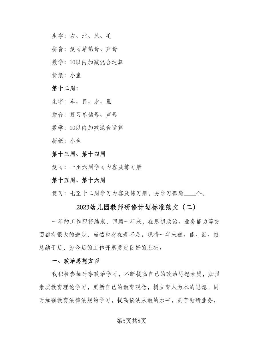 2023幼儿园教师研修计划标准范文（2篇）.doc_第5页