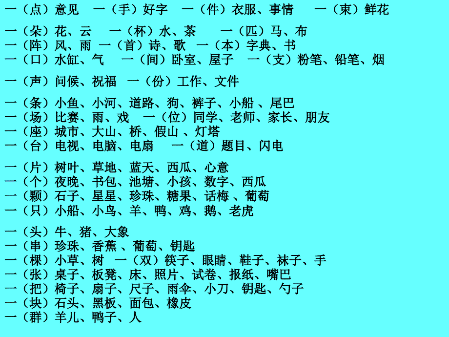 一年级语文下册总复习资料对对子数量词多音字连词成句_第4页