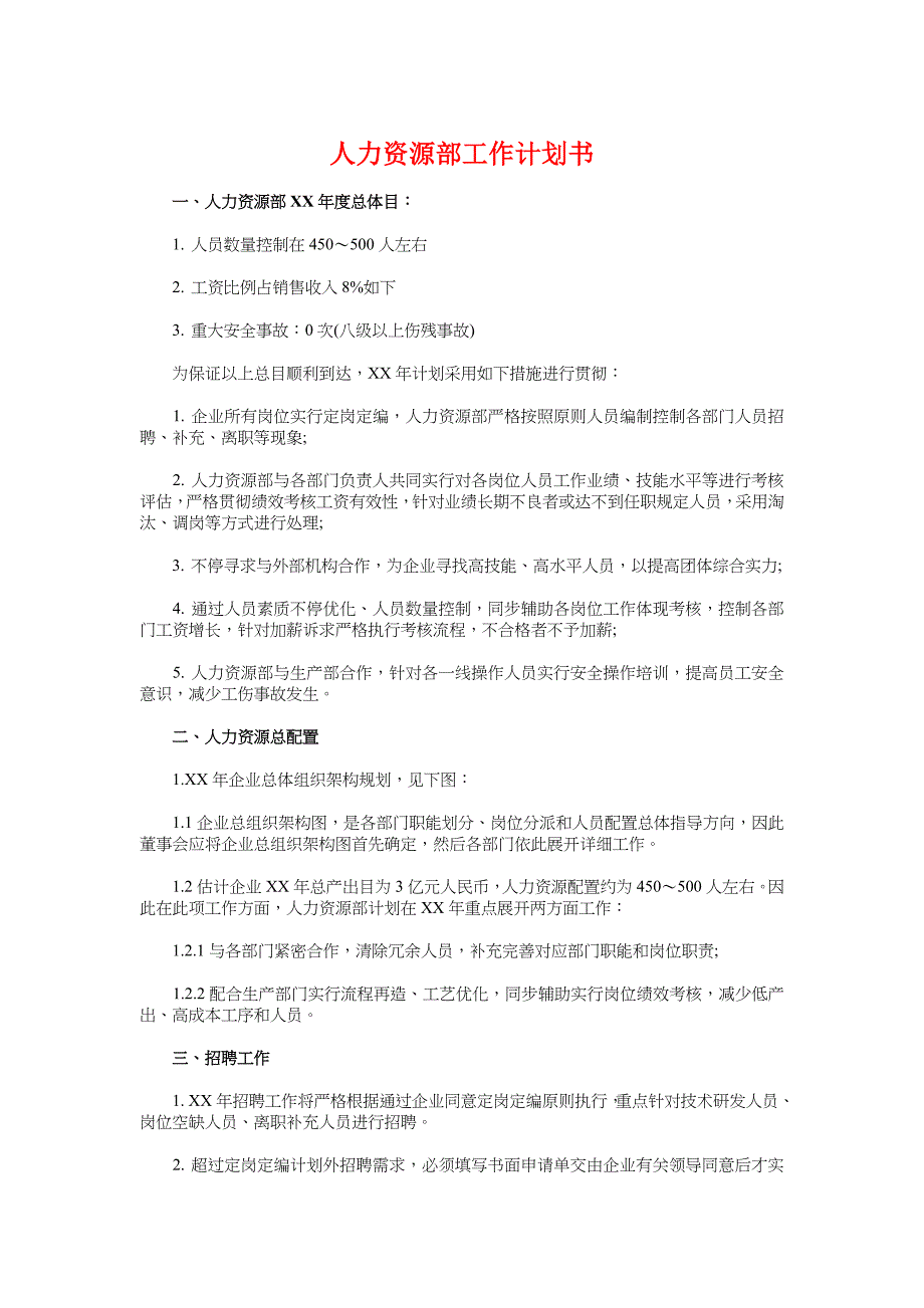 人力资源部工作计划书与人力资源部工作计划优秀汇编.doc_第1页