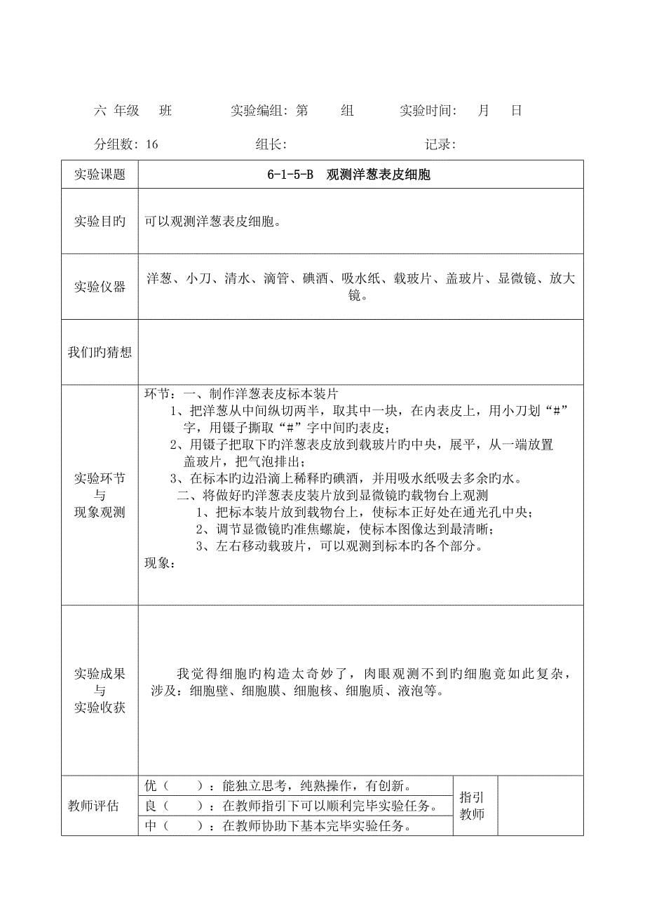 2022教科版六年级下册科学学生实验报告_第5页