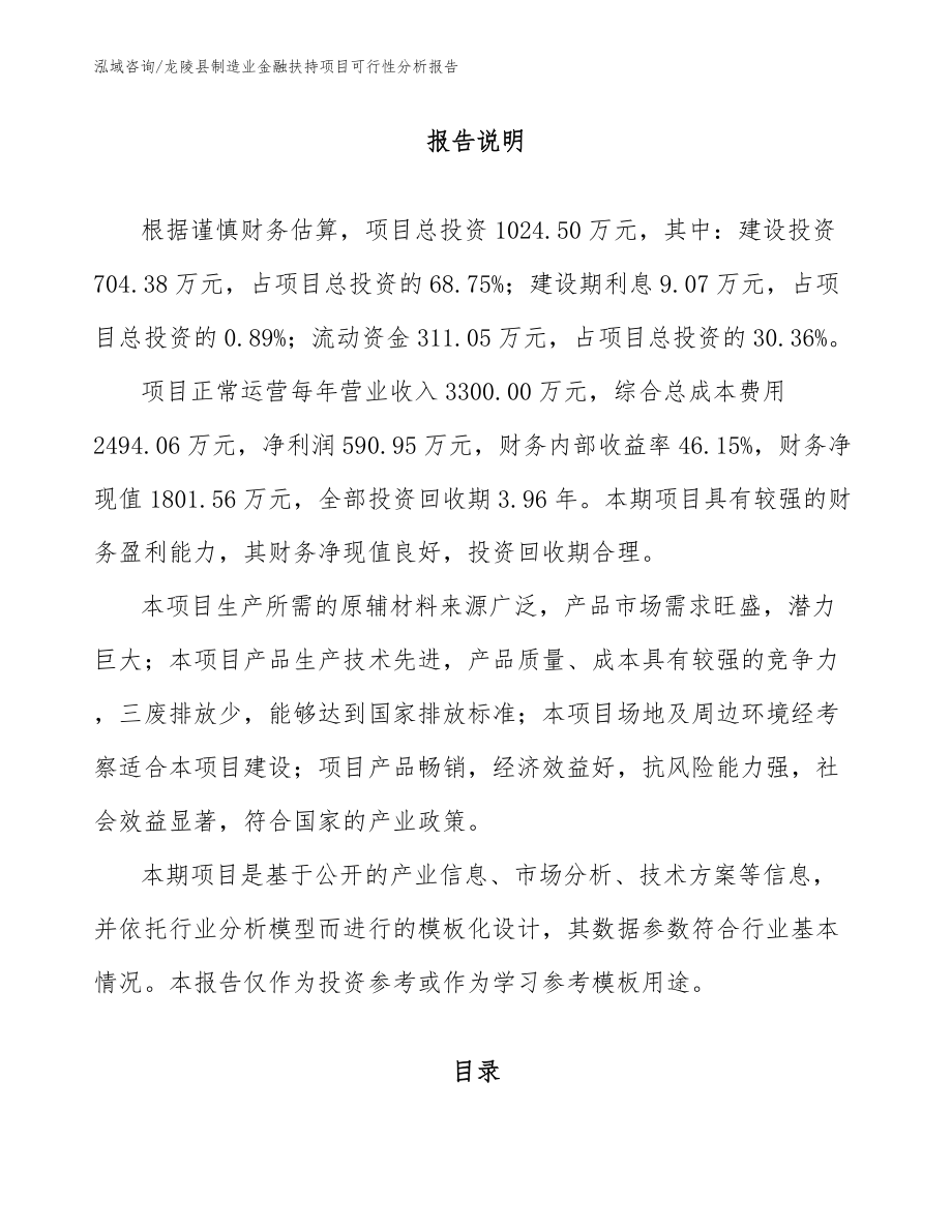 龙陵县制造业金融扶持项目可行性分析报告_参考范文_第2页