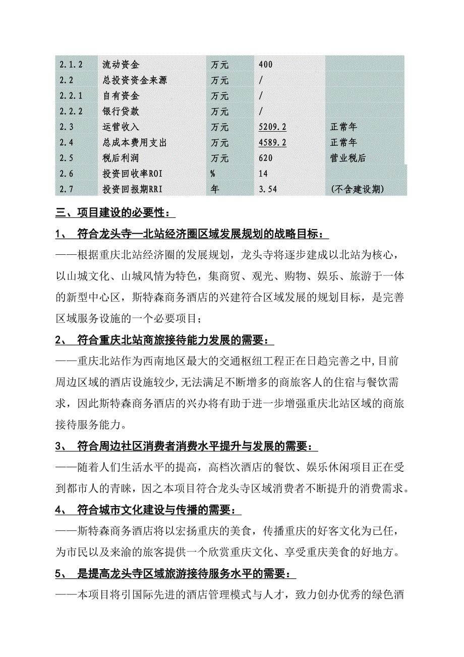 重庆斯特森商务酒店项目可行性建议书.doc_第5页