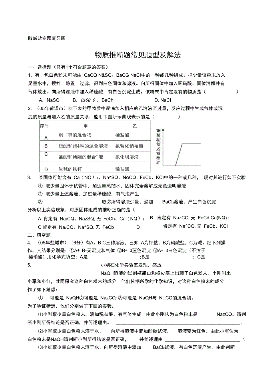 酸碱盐专题复习四《物质推断题常见题型及解法》_第1页