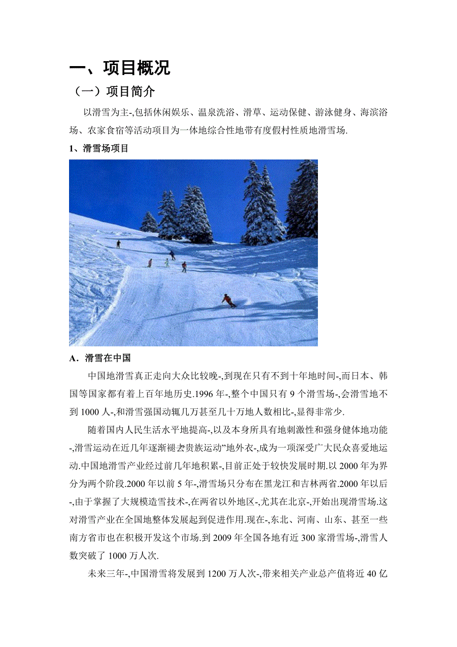 2010年滑雪场项目可行性研究报告_第1页