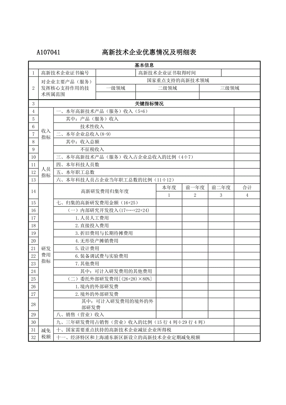 A107041高新技术企业优惠情况及明细表新版_第1页