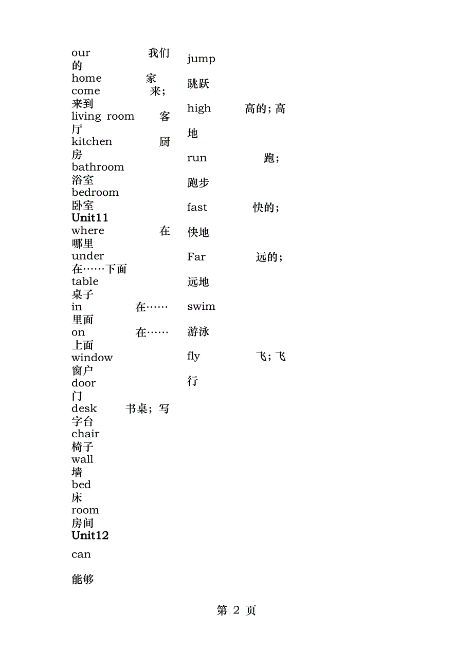 新湘少四年级上册单词表2_第2页