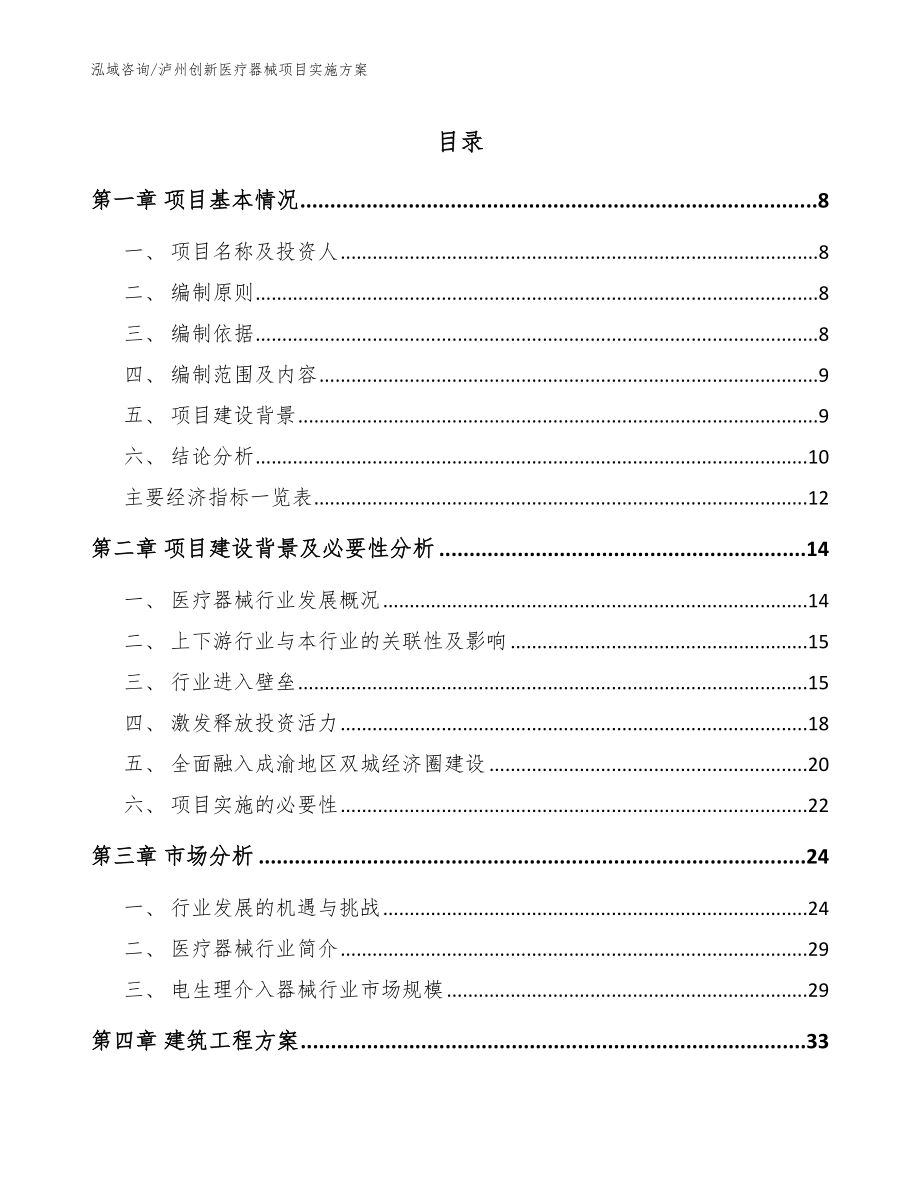 泸州创新医疗器械项目实施方案模板_第1页