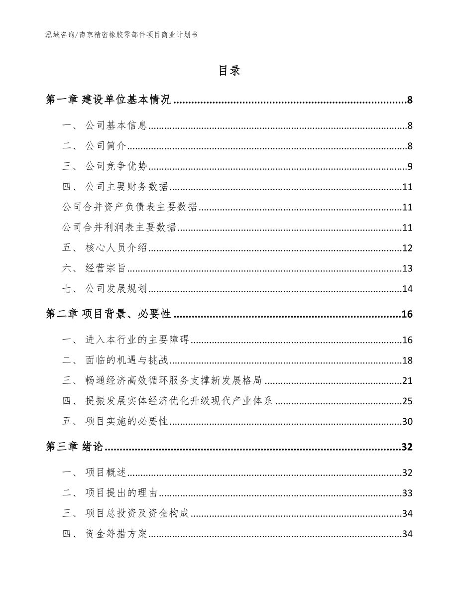 南京精密橡胶零部件项目商业计划书_模板_第1页