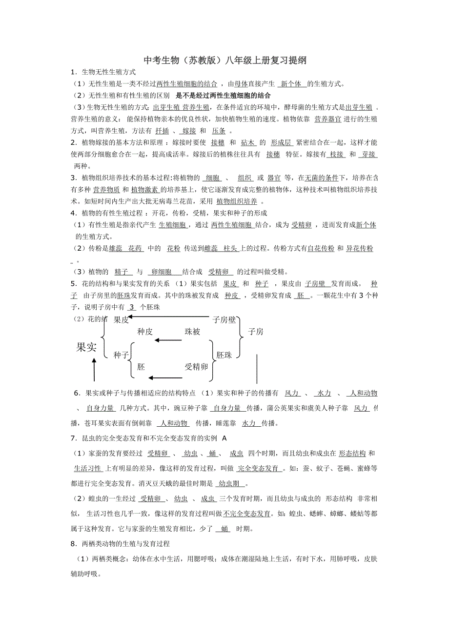 中考生物（苏教版）八年级上册复习提纲.doc_第1页