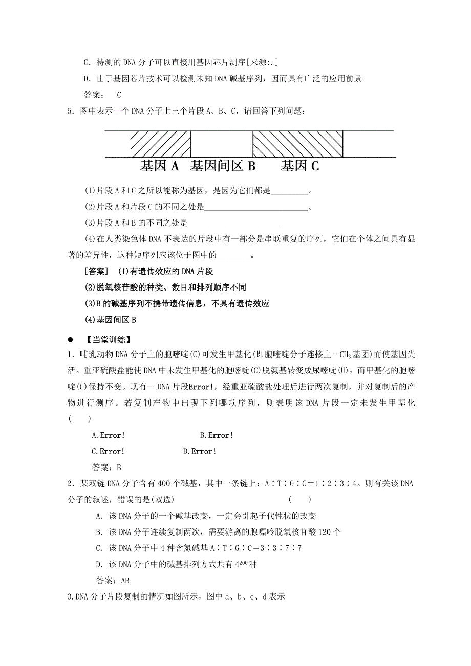 广东省惠州市2022年高考生物总复习 3-3 基因是有遗传效应的DNA片段学案_第4页