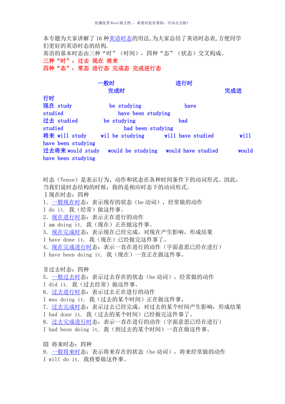 16种英语时态的用法Word版_第1页