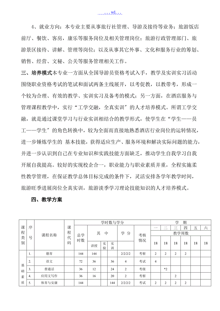 旅游服务和管理专业教学计划(中专)_第3页