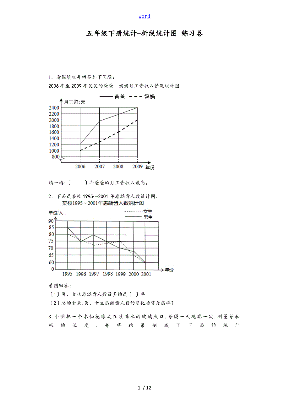 五年级(下册)统计_折线统计图练习卷_第1页