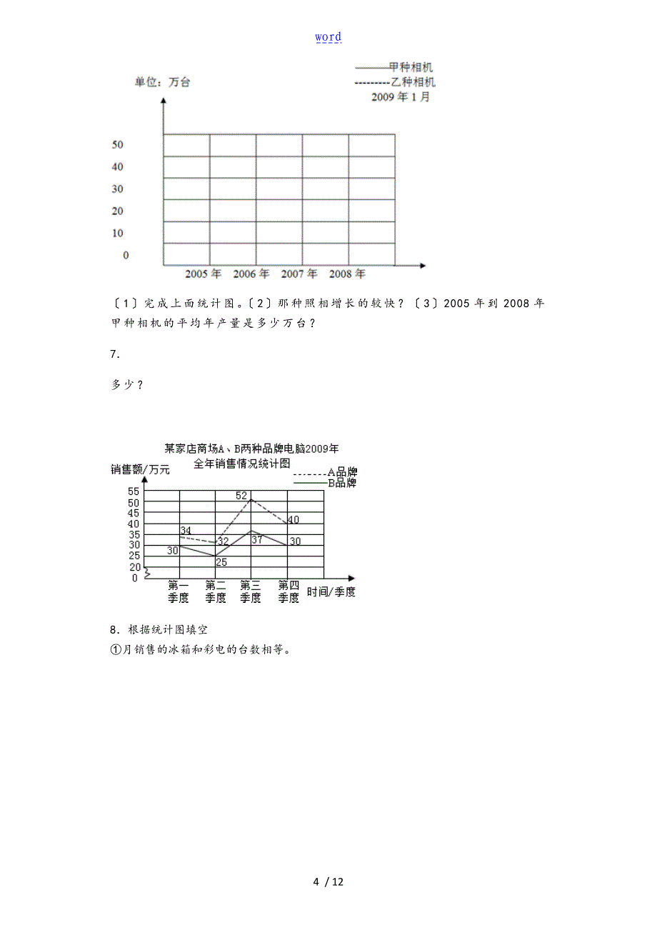 五年级(下册)统计_折线统计图练习卷_第4页
