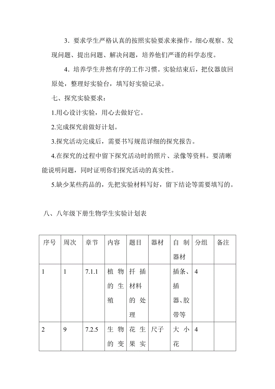 八年级下册生物实验计划_第3页