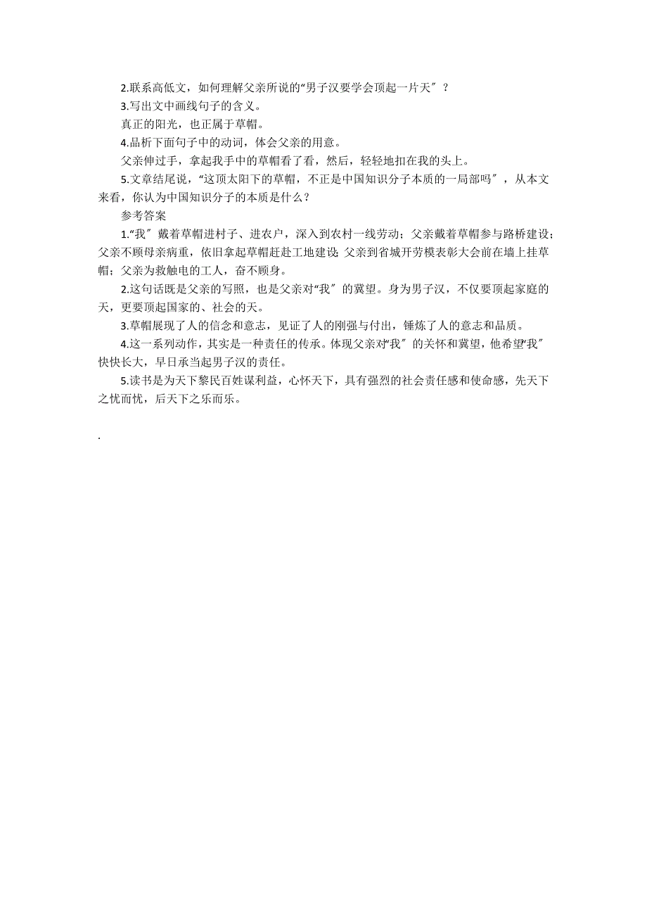 中考语文现代文阅读训练题阅读附答案：太阳下的草帽_第2页