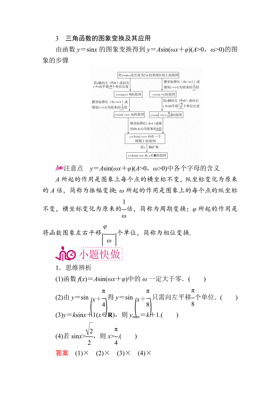 数学 文一轮教学案：第四章第2讲　三角函数的图象变换及应用 Word版含解析_第2页