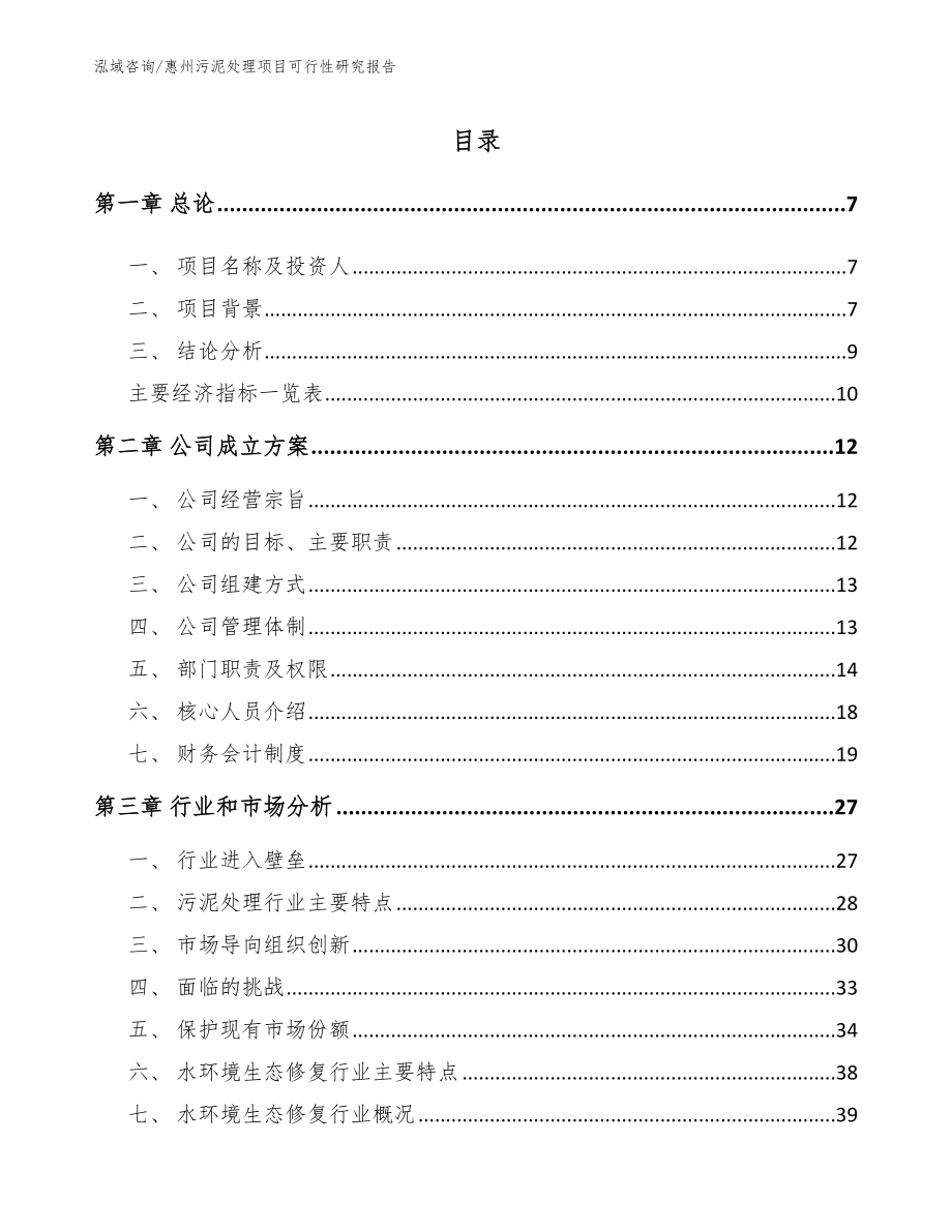 惠州污泥处理项目可行性研究报告模板范文_第1页