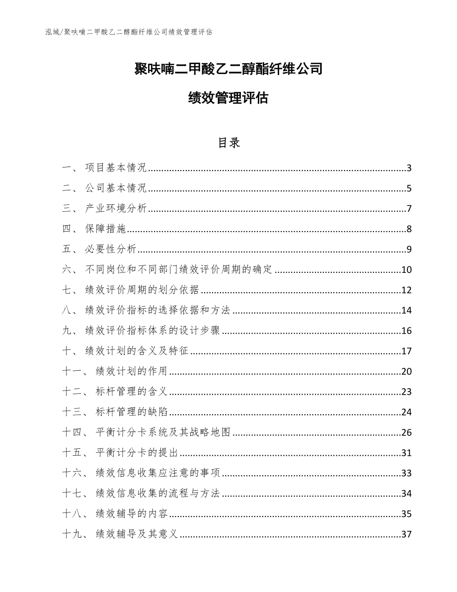 聚呋喃二甲酸乙二醇酯纤维公司绩效管理评估【范文】_第1页