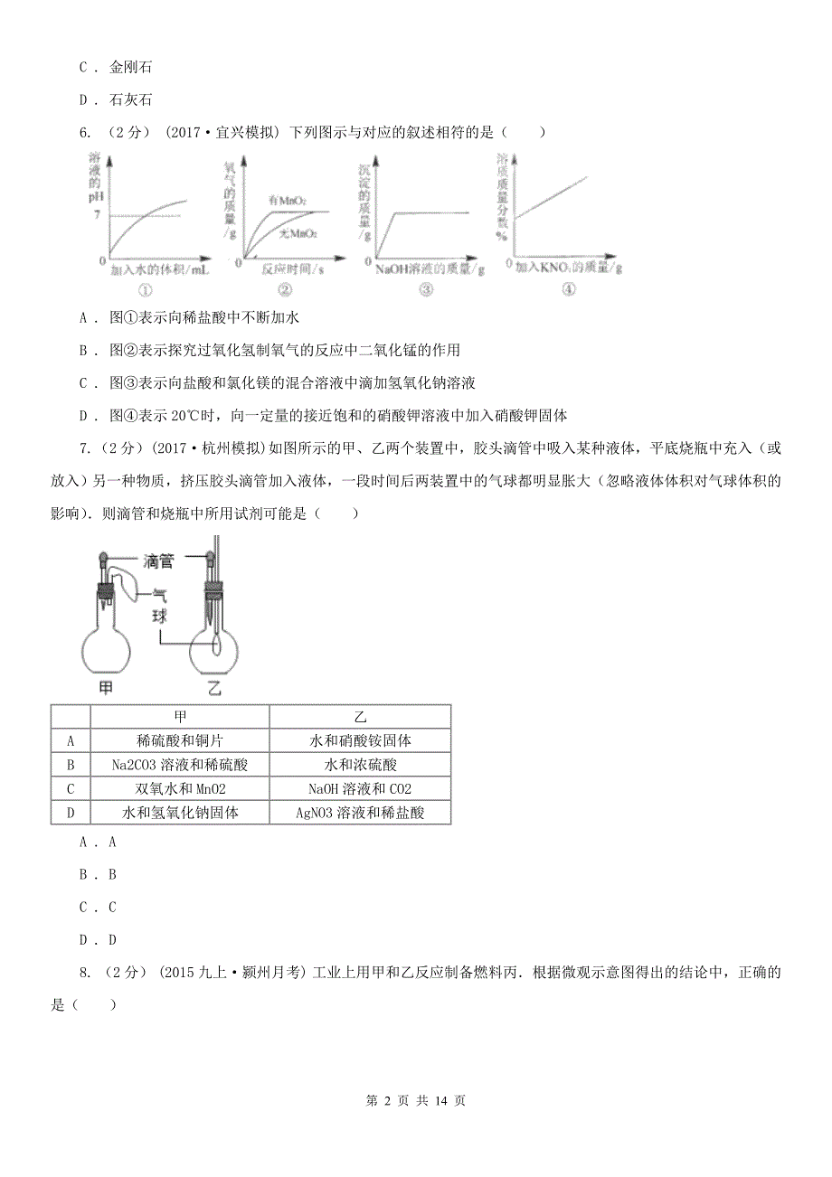 浙江省绍兴市2019-2020学年学业水平化学模拟考试试卷_第2页