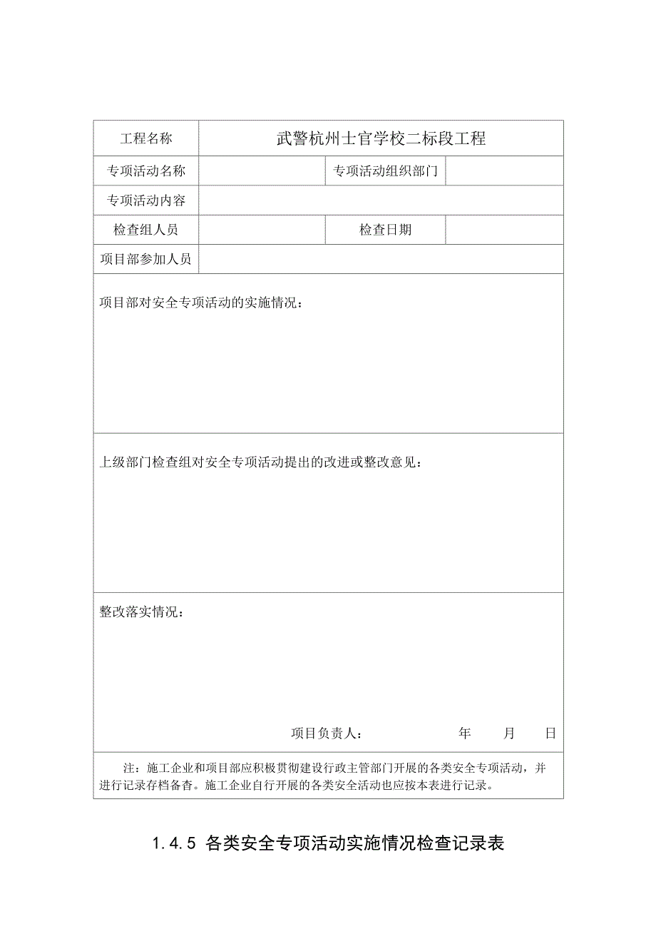 145 各类安全专项活动实施情况检查记录表_第1页