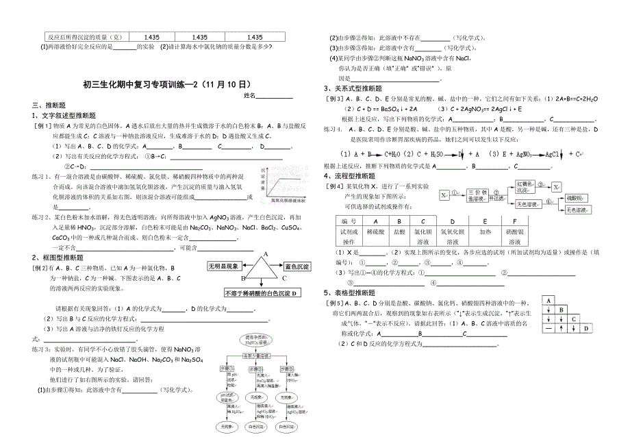 初二科学期中复习卷除杂鉴别推断题参考word_第3页