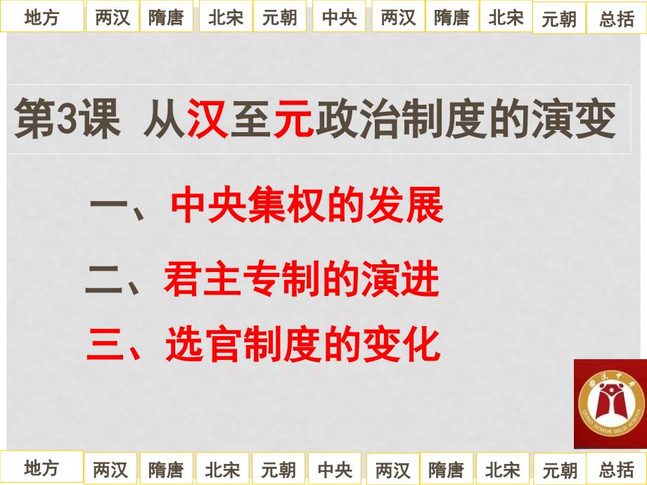 山西省曲沃中学高一历史《从汉至元政治制度的演变》课件_第1页