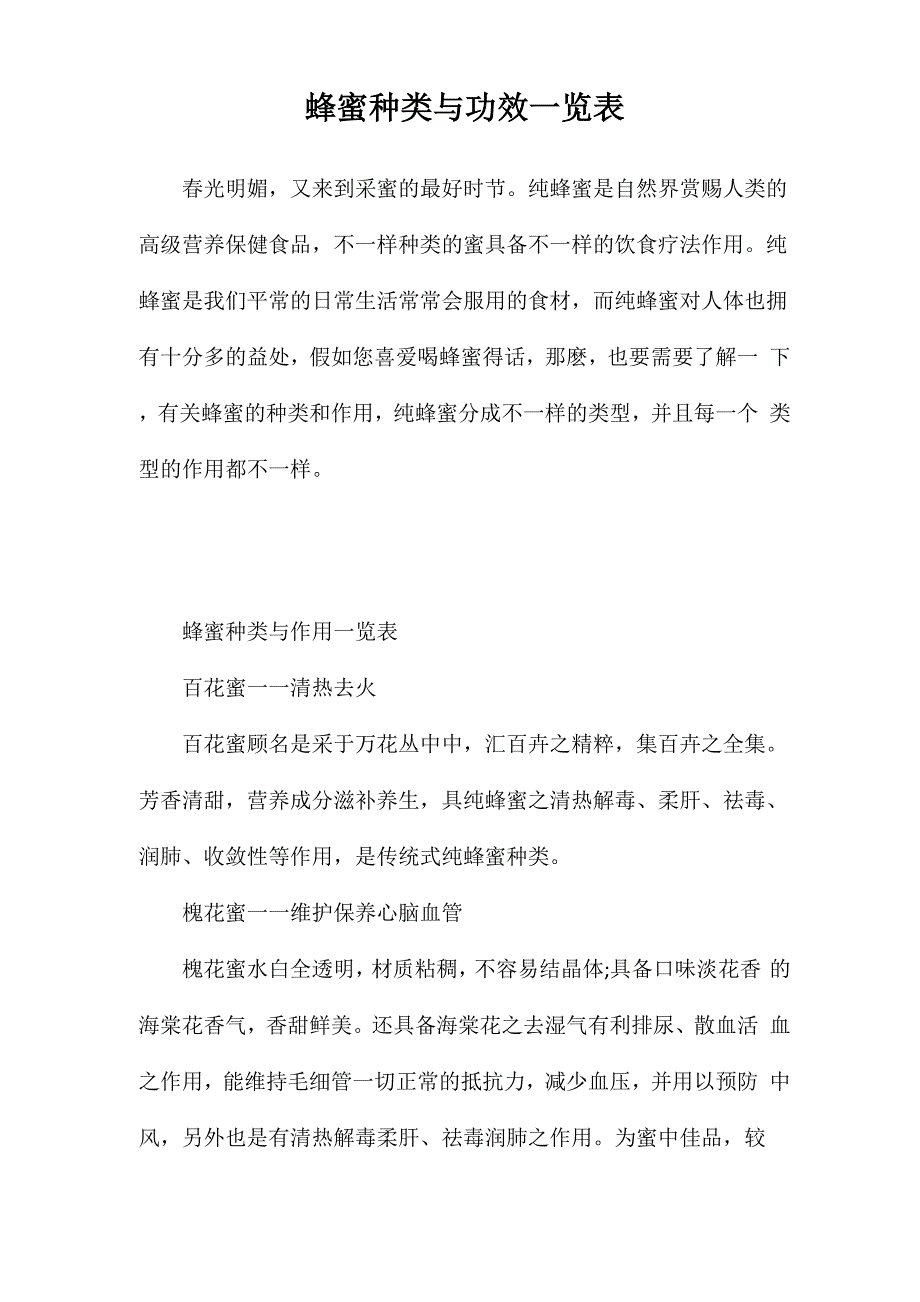 蜂蜜种类与功效一览表_第1页