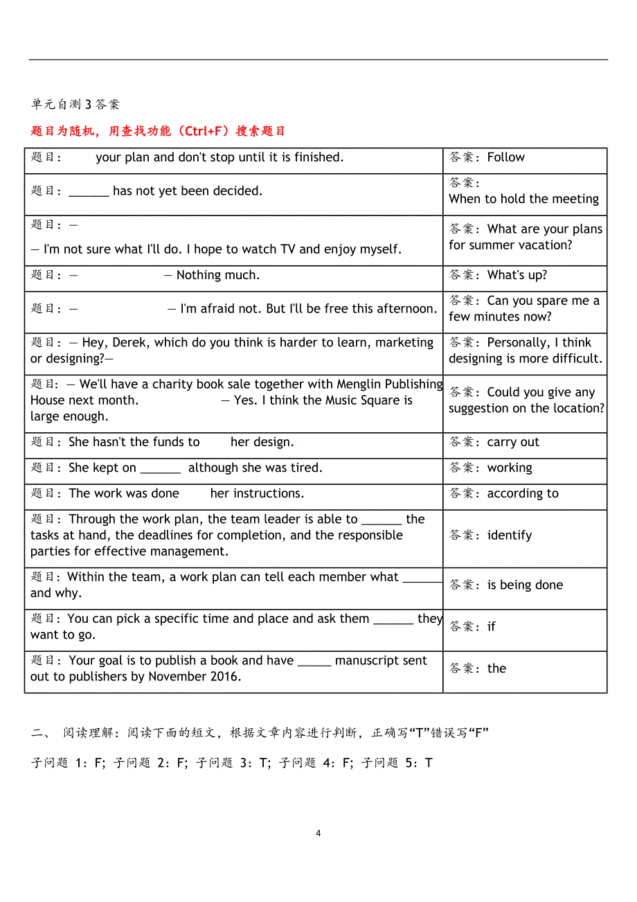 作业考试：2018年电大网上形考管理英语1答案及解析_第4页