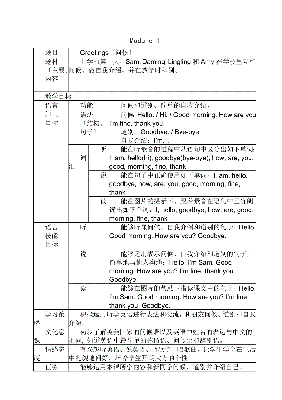 外研版小学英语三年级上册第一至四单元模块教案_第3页