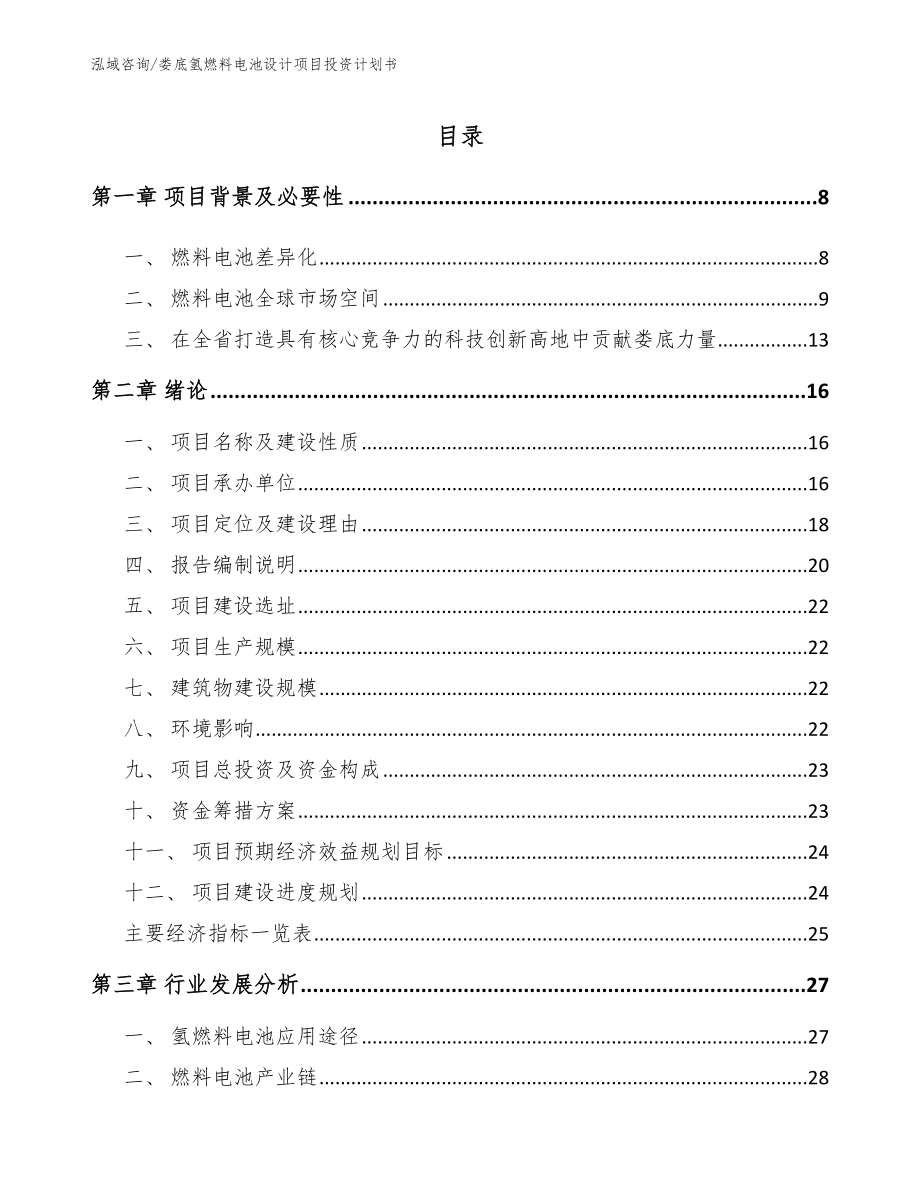 娄底氢燃料电池设计项目投资计划书_第1页