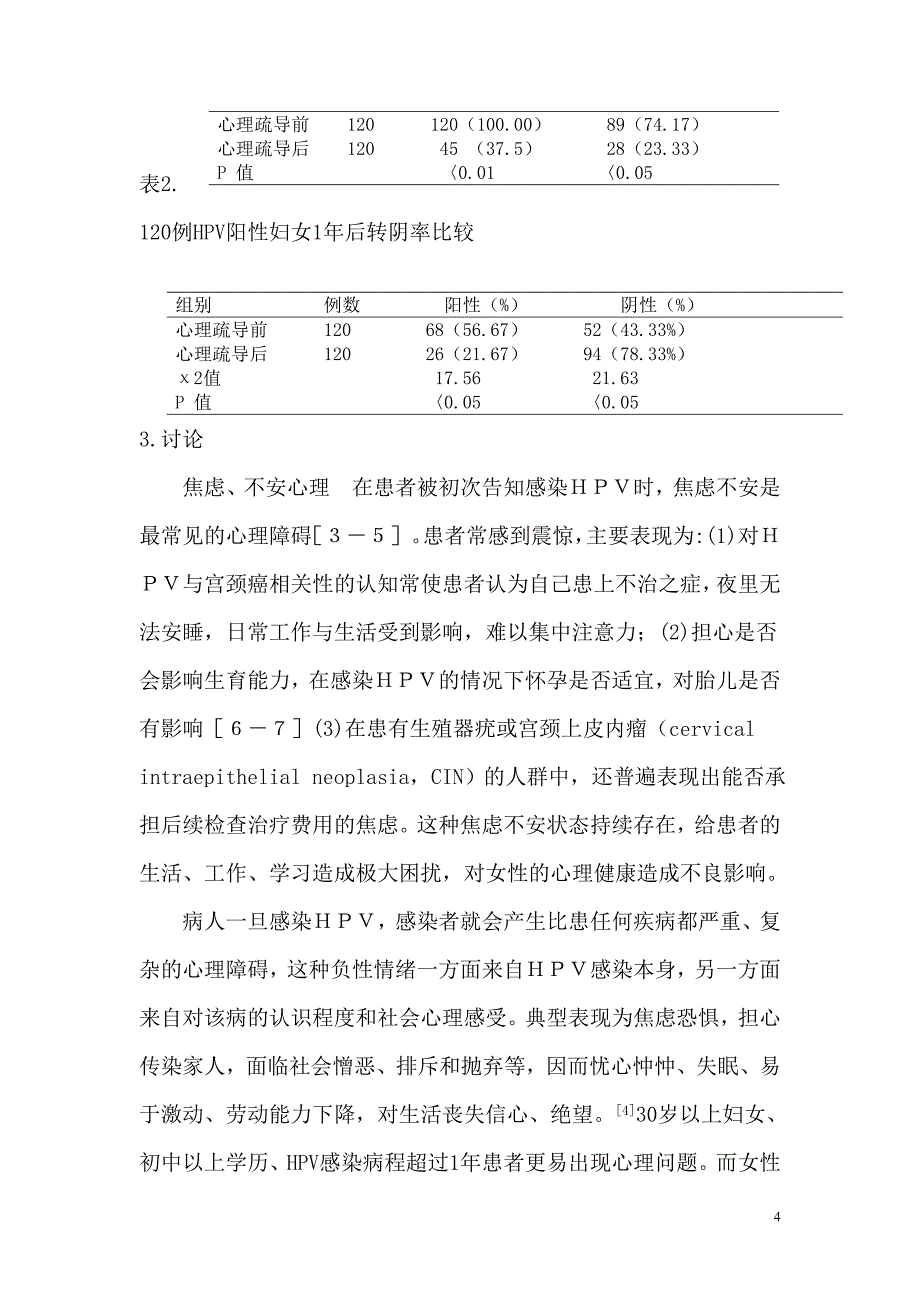 心理疏导对120例HPV感染妇女焦虑情绪改善及转阴率的影响.doc_第4页