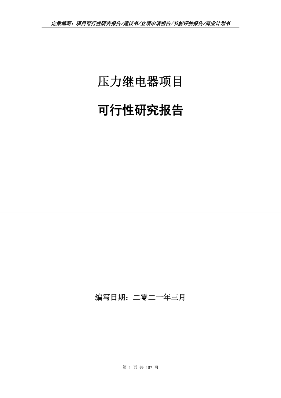 压力继电器项目可行性研究报告立项申请_第1页