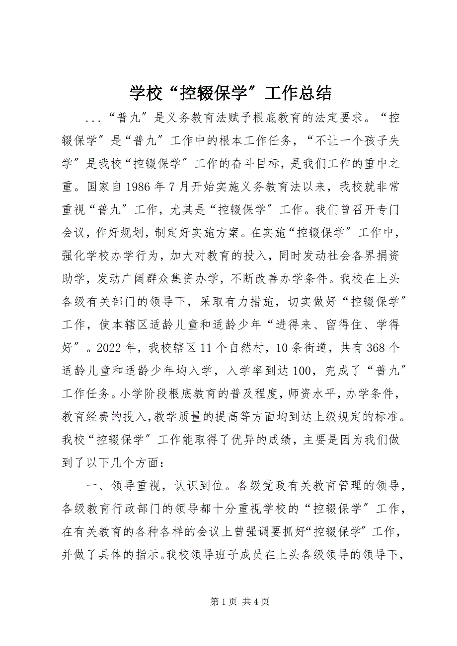 2023年学校“控辍保学”工作总结.docx_第1页