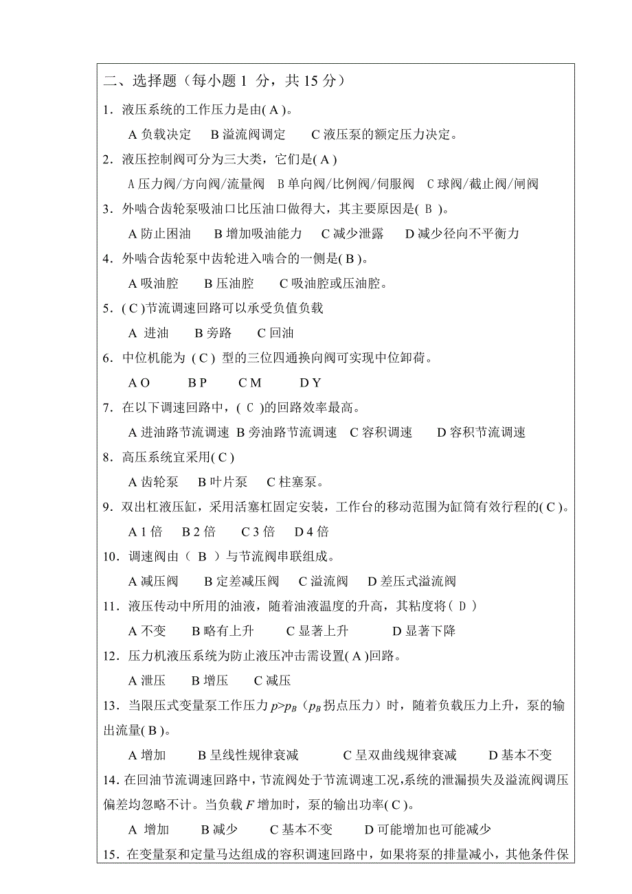 液压与气压传动期末考试试题与答案_第2页
