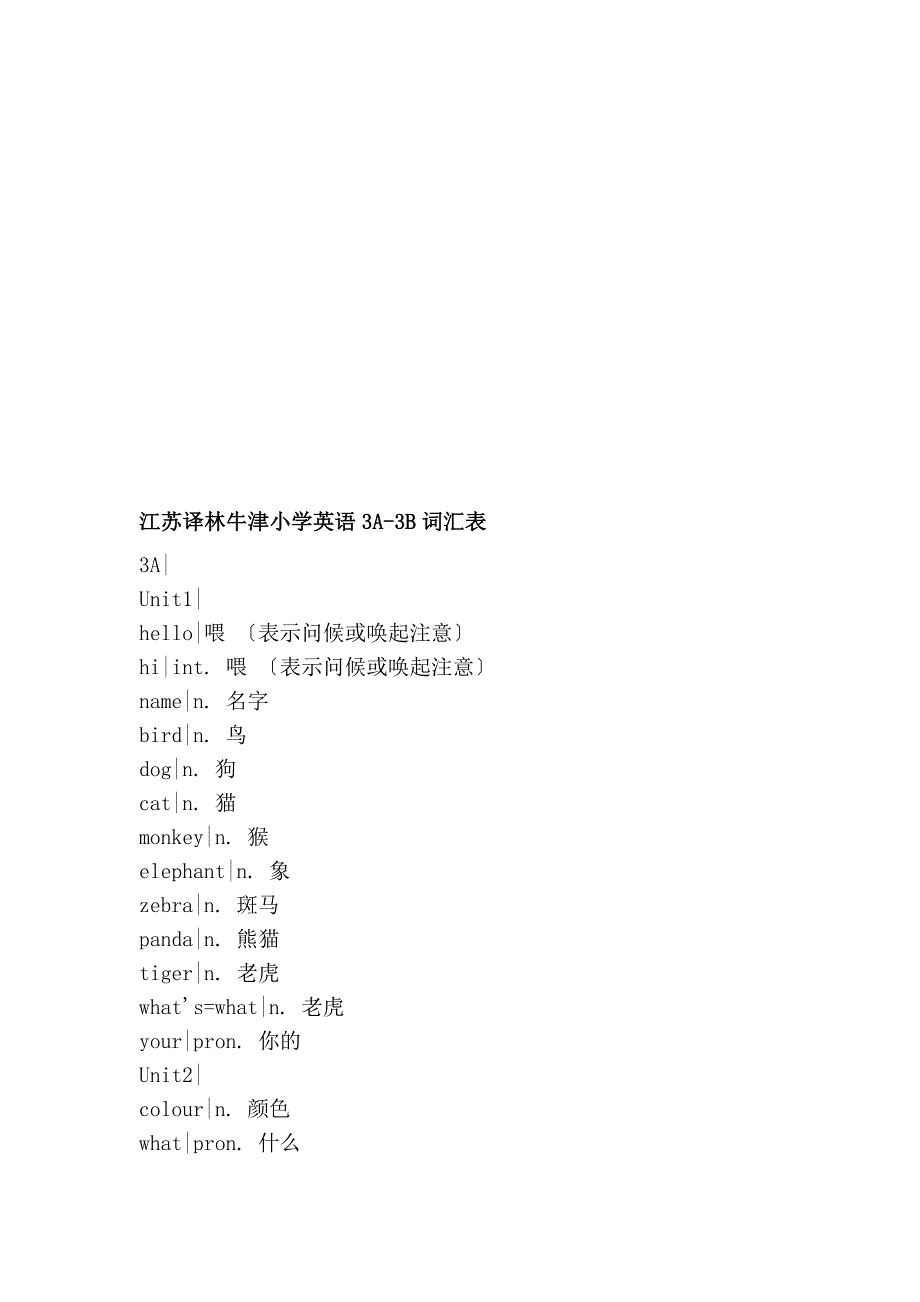 江苏译林牛津小学英语3a-3b词汇表_第1页