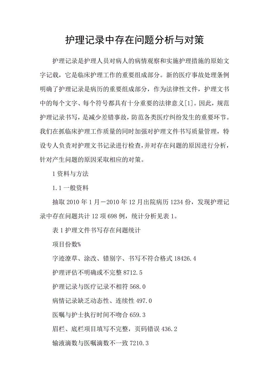 护理记录中存在问题分析与对策_第1页