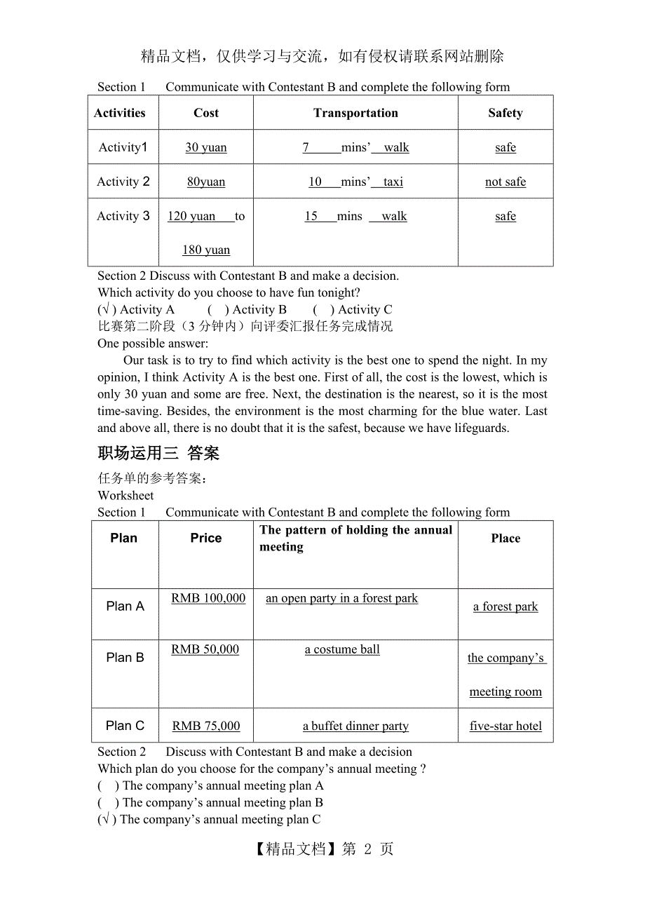 中等职业英语国赛职场运用题答案_第2页