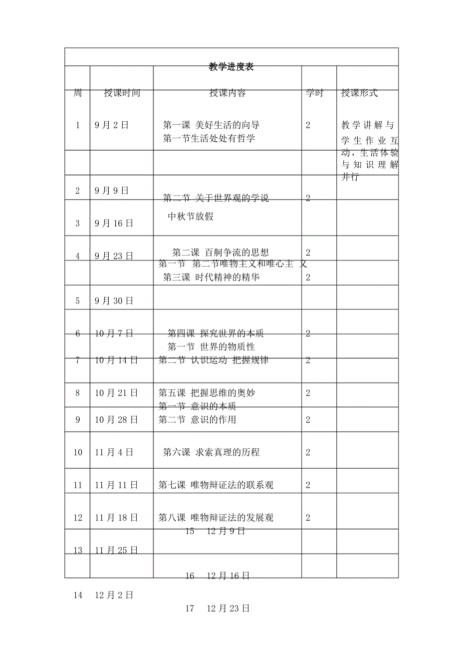 高二思政必修四哲学与生活教学计划_第4页