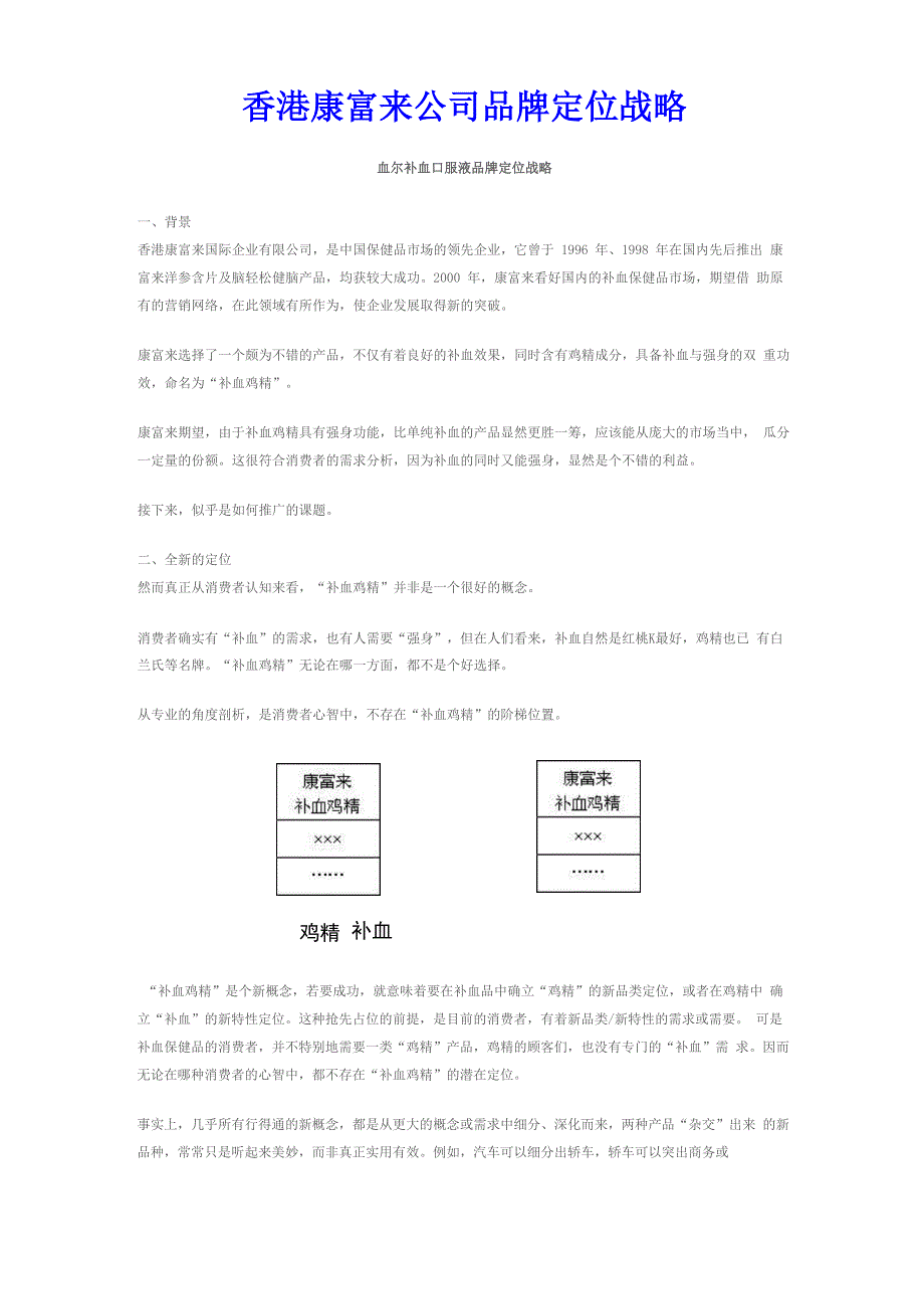 香港康富来公司品牌定位战略_第1页