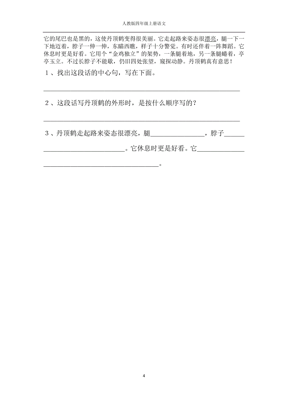 人教版四年级上册语文13白鹅同步练习附答案_第4页